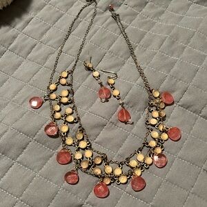 Stone and gem necklace/ earring set